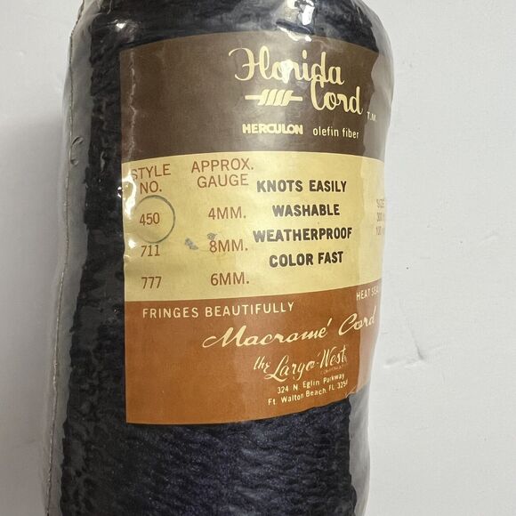 Vintage Florida Macrame Olefin Fiber Cord 4mm 100yds 300ft Herculon Navy Blue - Picture 3 of 6